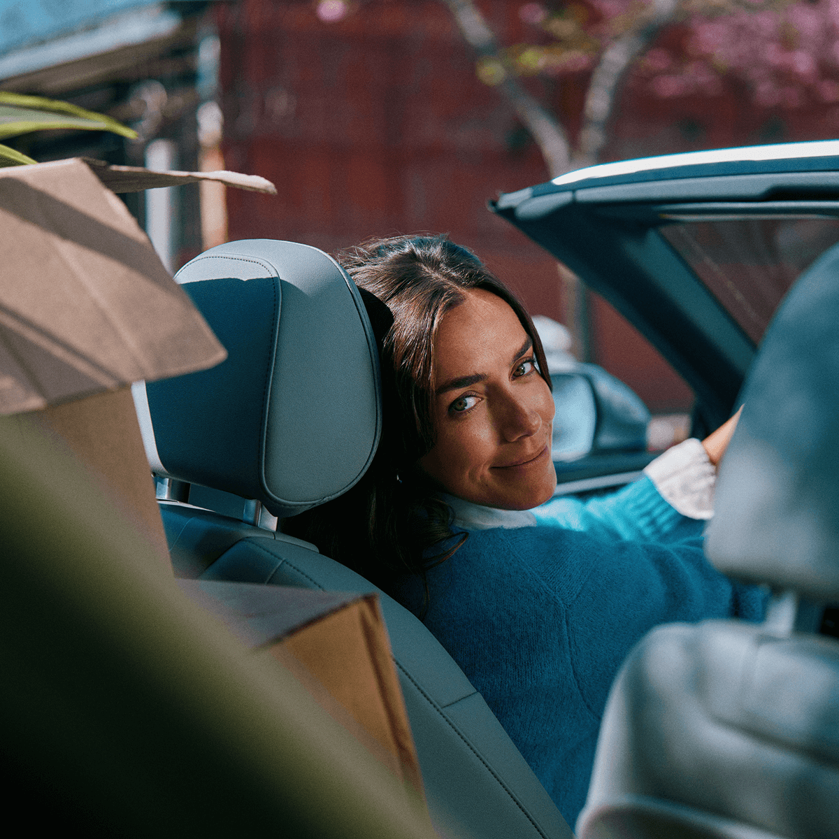 A woman looking over her shoulder