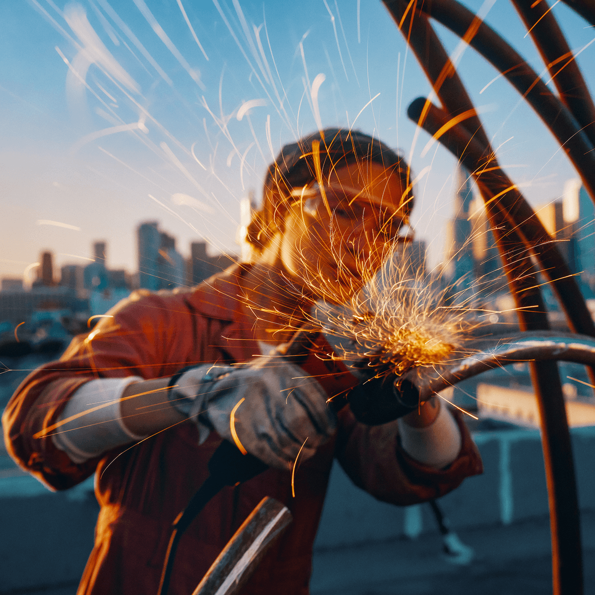 En kvinde, der skaber et metal kunstværk